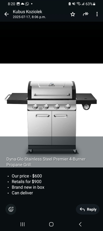 Dyna-Glo Stainless Steel Premier 4-Burner Propane Grill