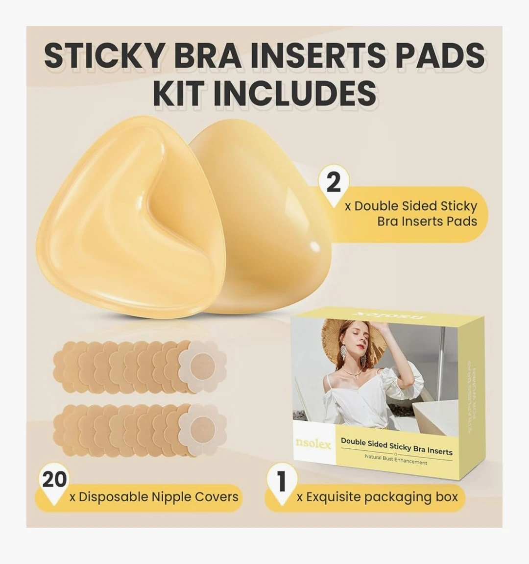 Medium-Nsolex Double Sided Sticky Bra Inserts & Nipple Cover - photo 2