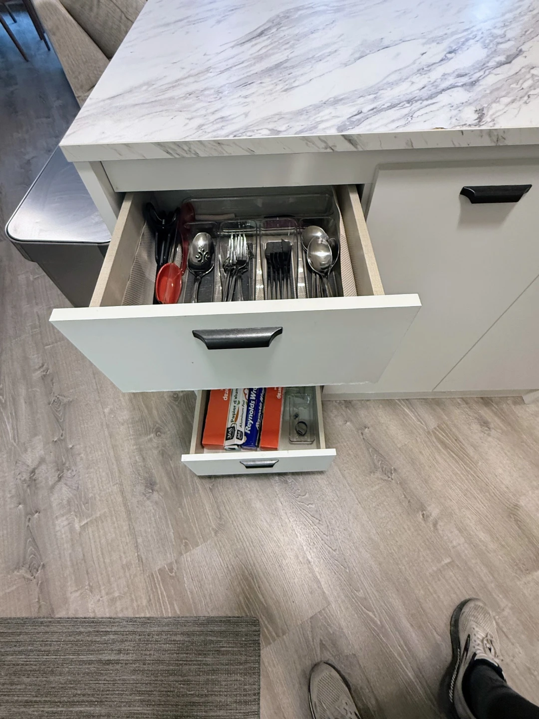 White Kitchen Island with Marble Countertop - photo 5