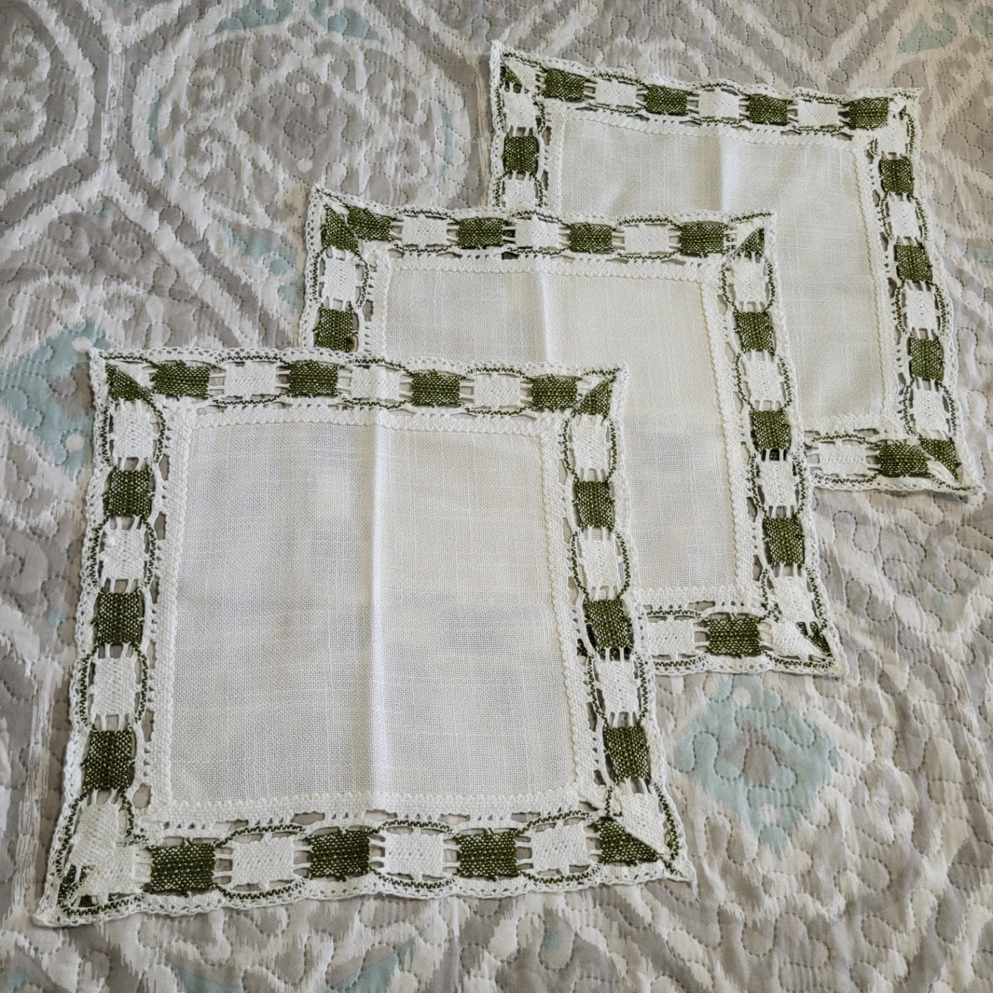 Set of 3 Beautiful Vintage Handmade 15" x 15" Doilies..