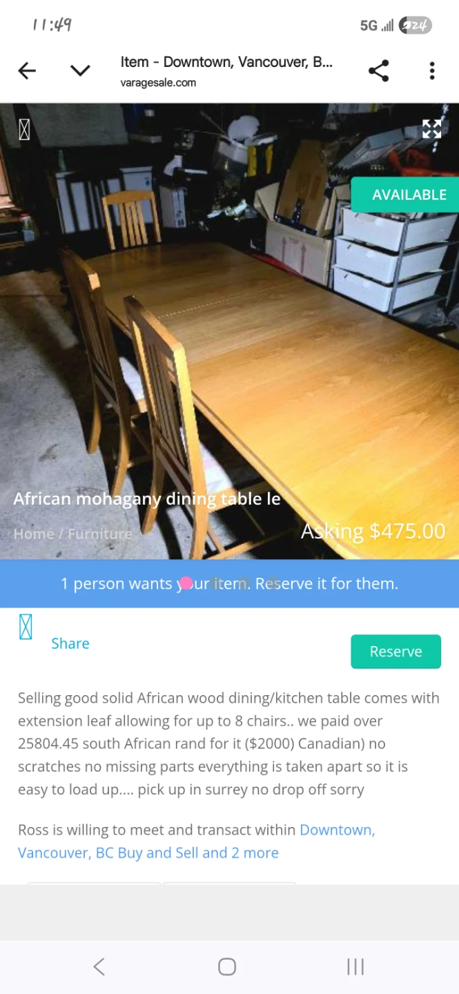 🥕African Mahogany Dining Table with Extension Leaf
