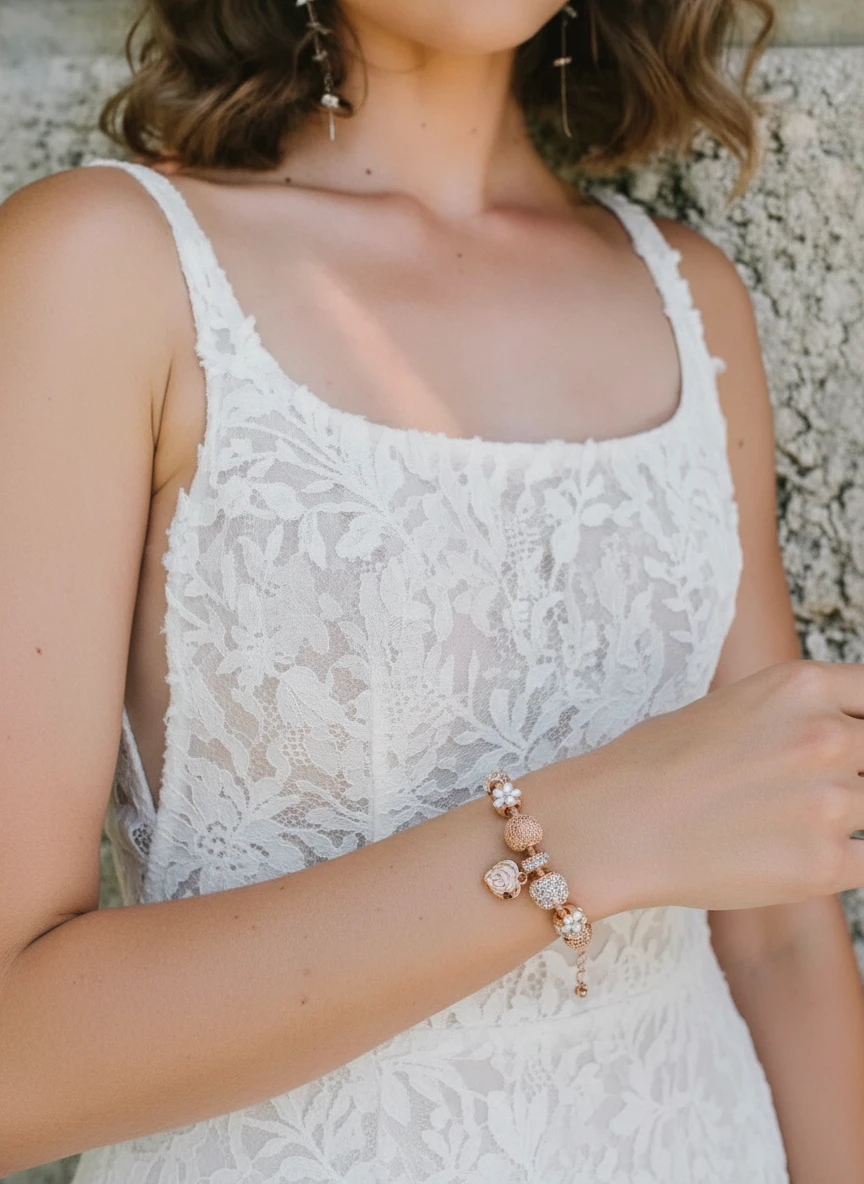 Rose Gold Charm Bracelet with Swan, Rose, and Heart Charms - photo 4