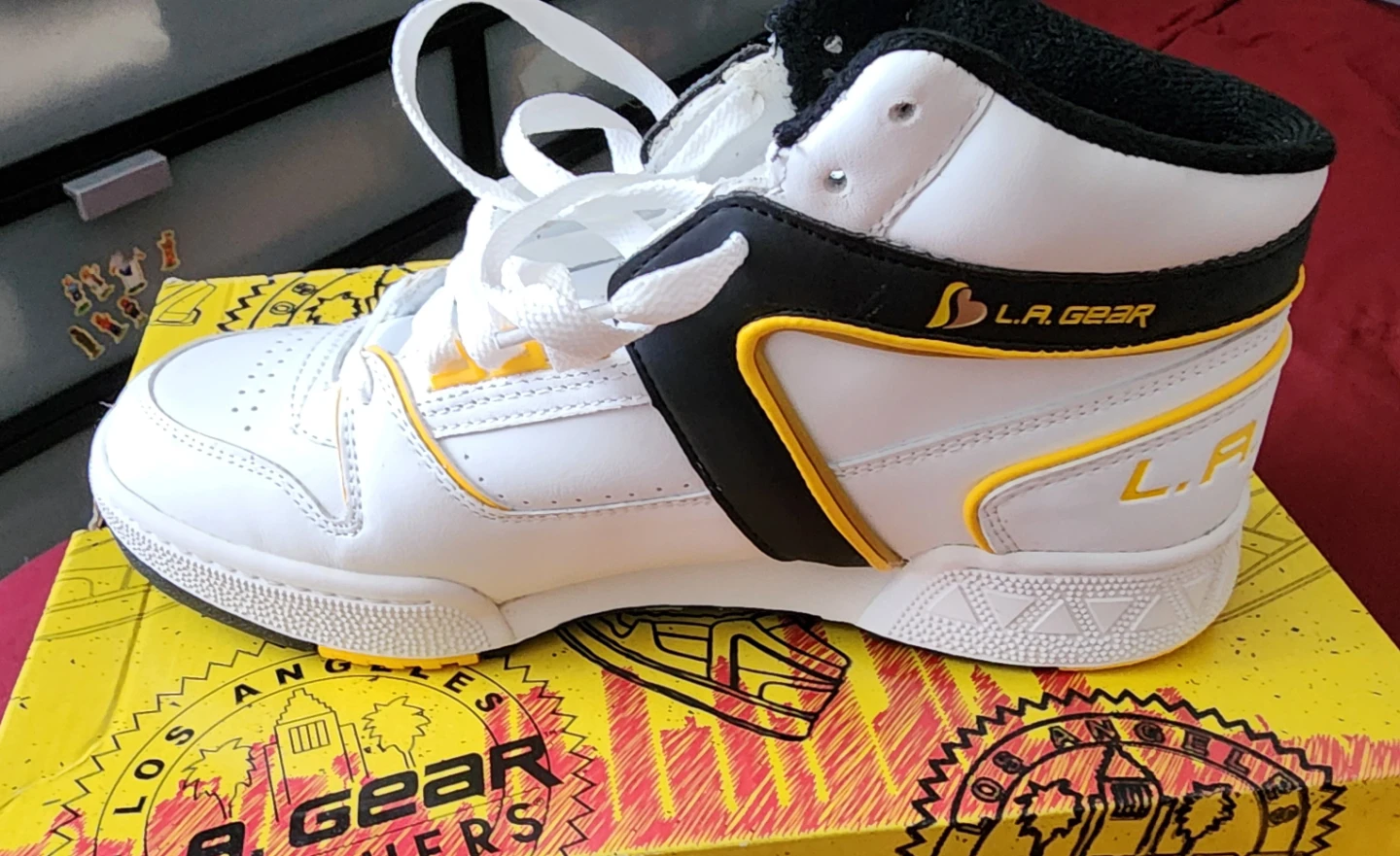 L.A. Gear Slammer Women's High-Top Sneakers White/Black/Yellow - photo 5