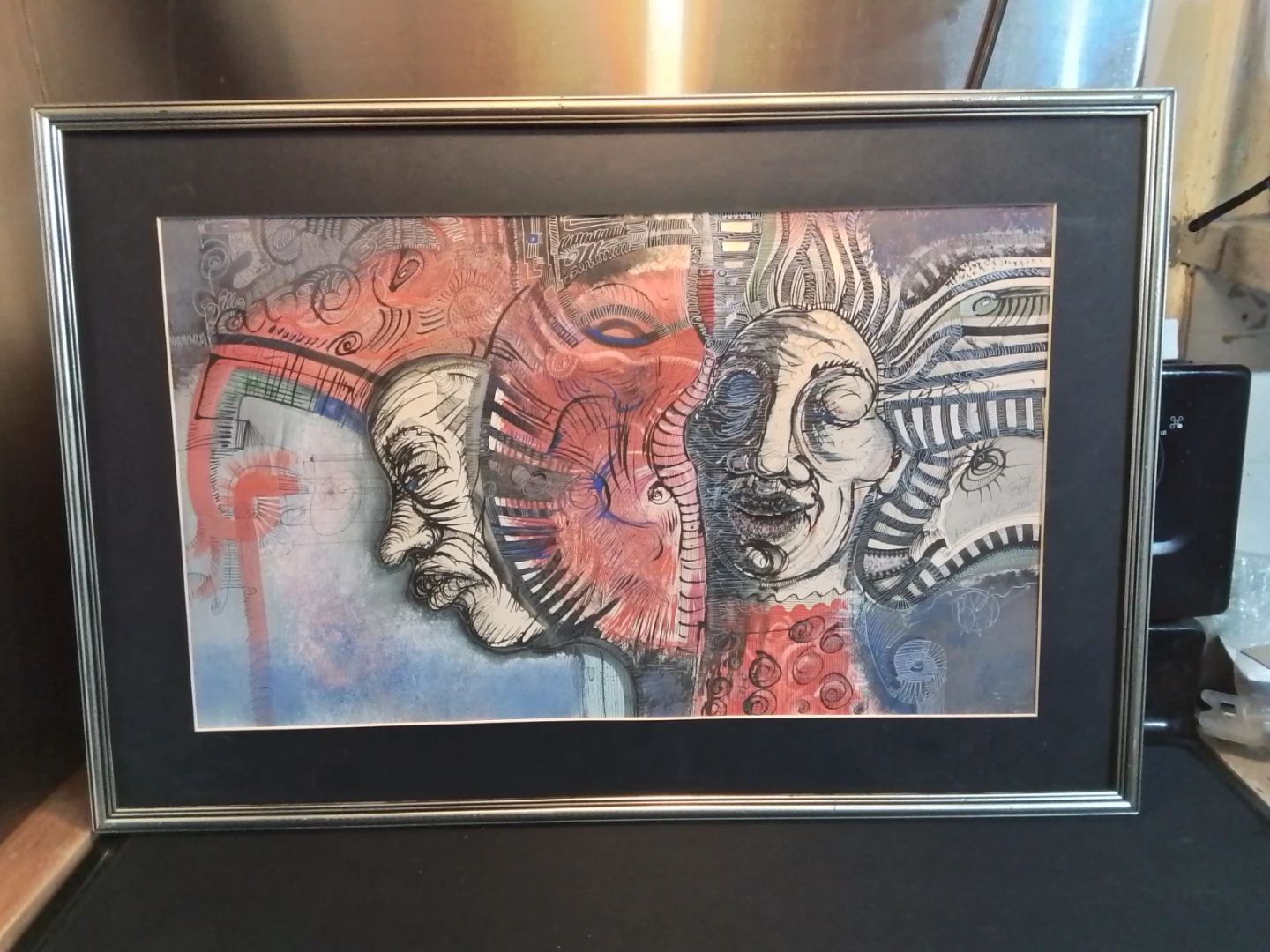 Framed Italian Artist Expressionist Mixed Media Painting Signed