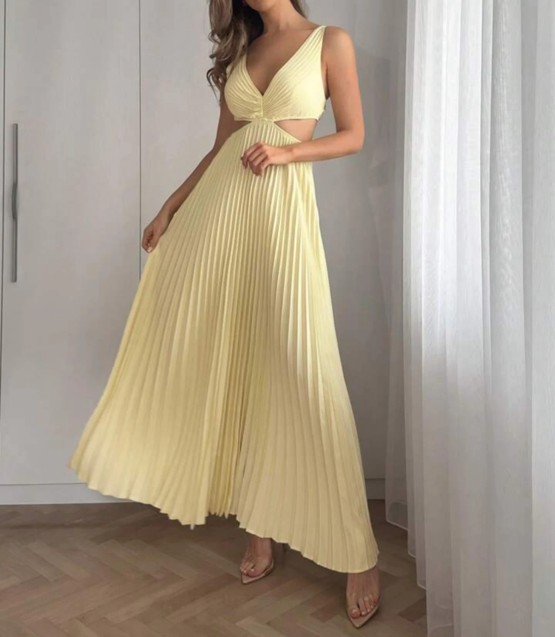 Yellow Pleated Maxi Dress