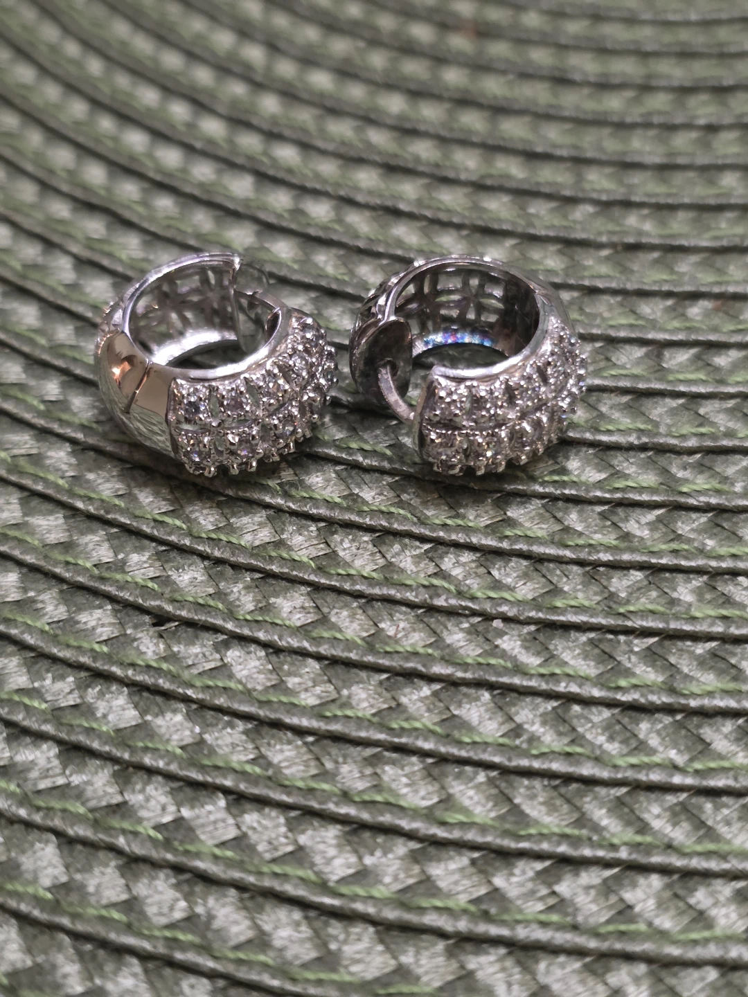 Sparkly Silver Hoop Earrings with Rhinestones Stamped 925