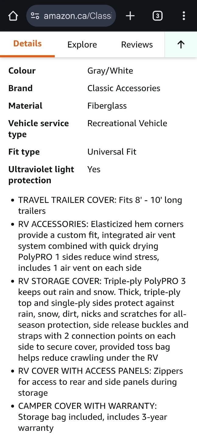 Classic Accessories Travel Trailer Cover - Fits 8ft to 10ft - photo 5