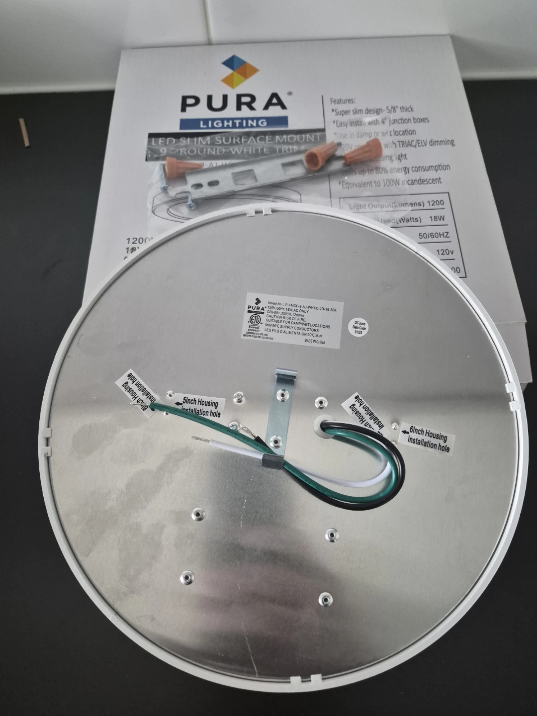 Pura Lighting LED Slim Surface Mount 9" Round Light Fixture - photo 3