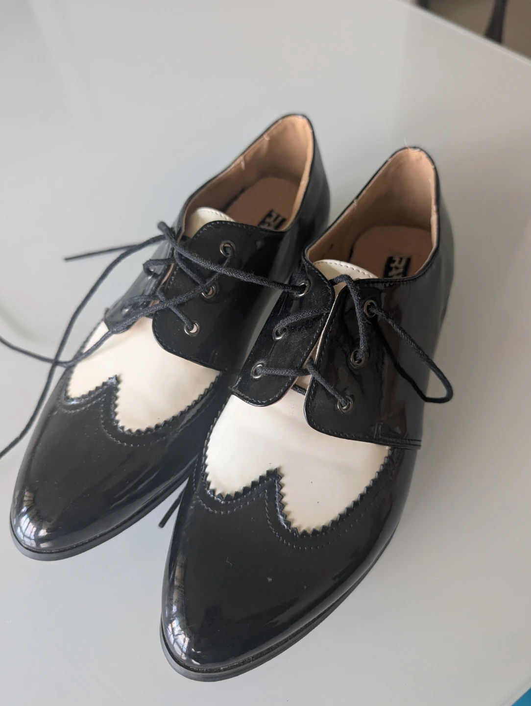 RANMAY Black & White Patent Leather Oxford Shoes - Size 38