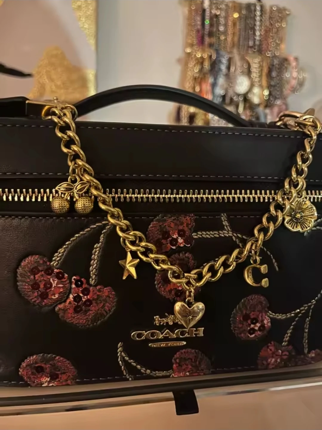 Gold Metal Cherry & Heart Bag Charm Chain - photo 4