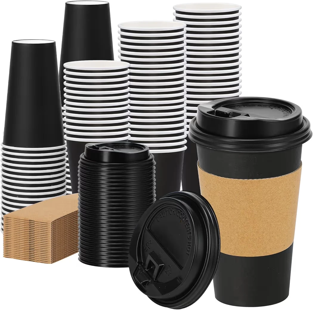 Lamosi 16oz Paper Coffee Cups with Lids and Sleeves - 100 Pack