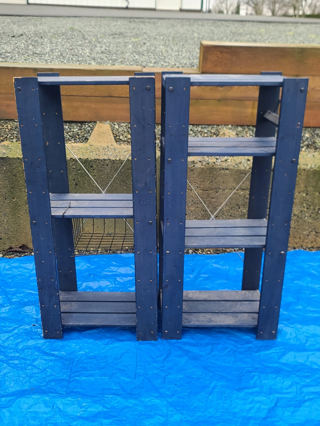 Blue Wooden Tiered Shelf Unit
