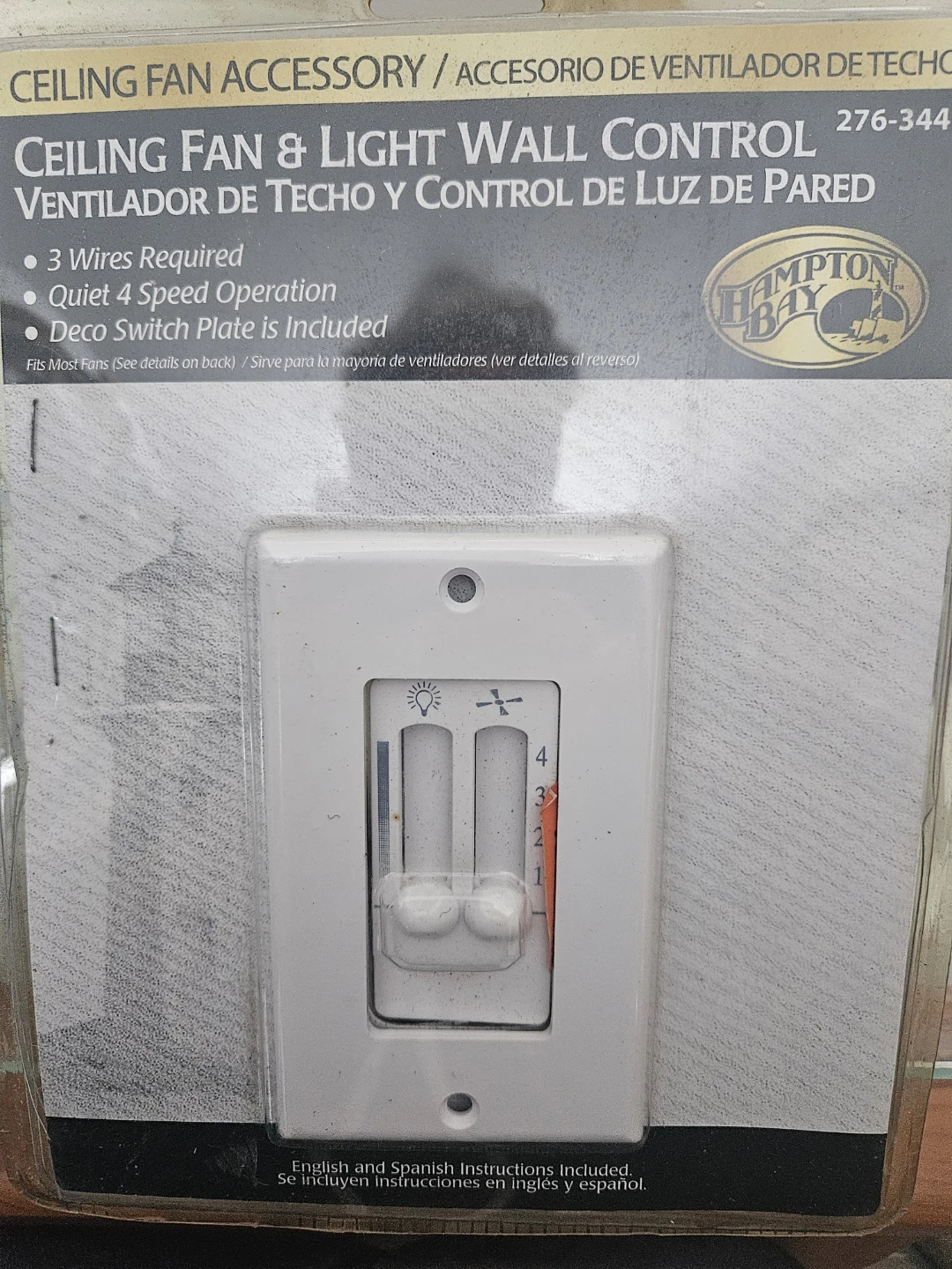 Hampton Bay Ceiling Fan & Light Wall Control -Never Used