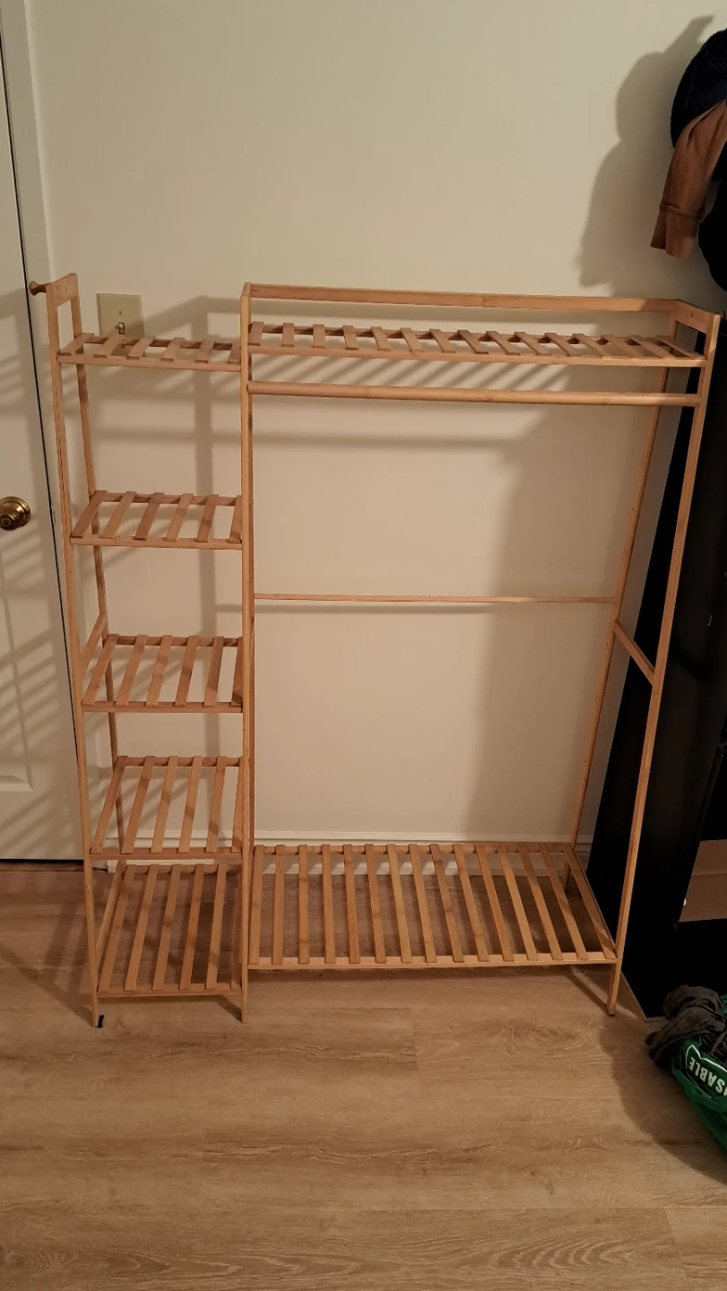 Wooden Clothes Rack with Shelves - photo 2