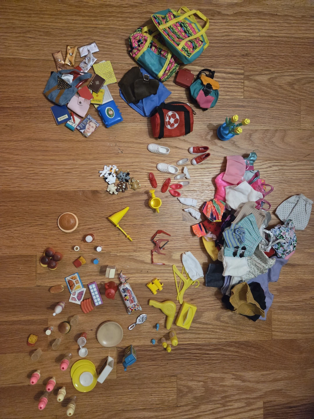 Doll Accessories Lot: Clothing, Shoes, Bags, and Food