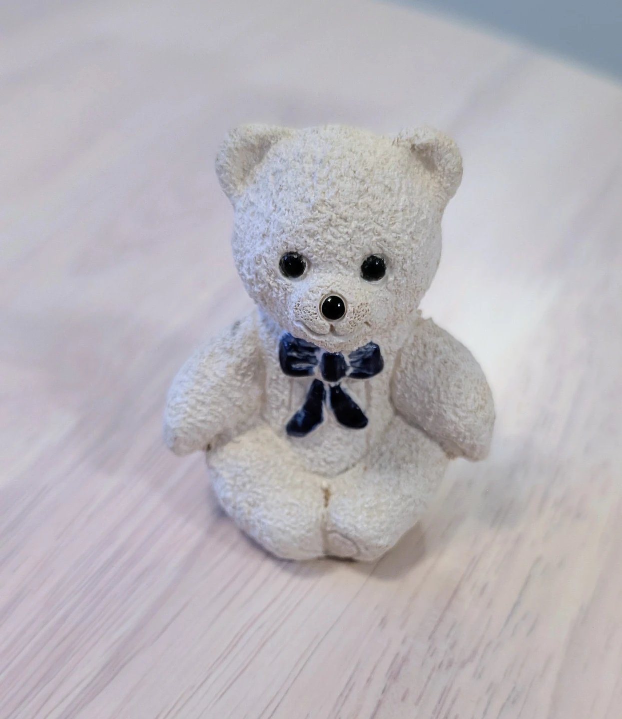 Brand New White Teddy Bear Figurine with Blue Bow