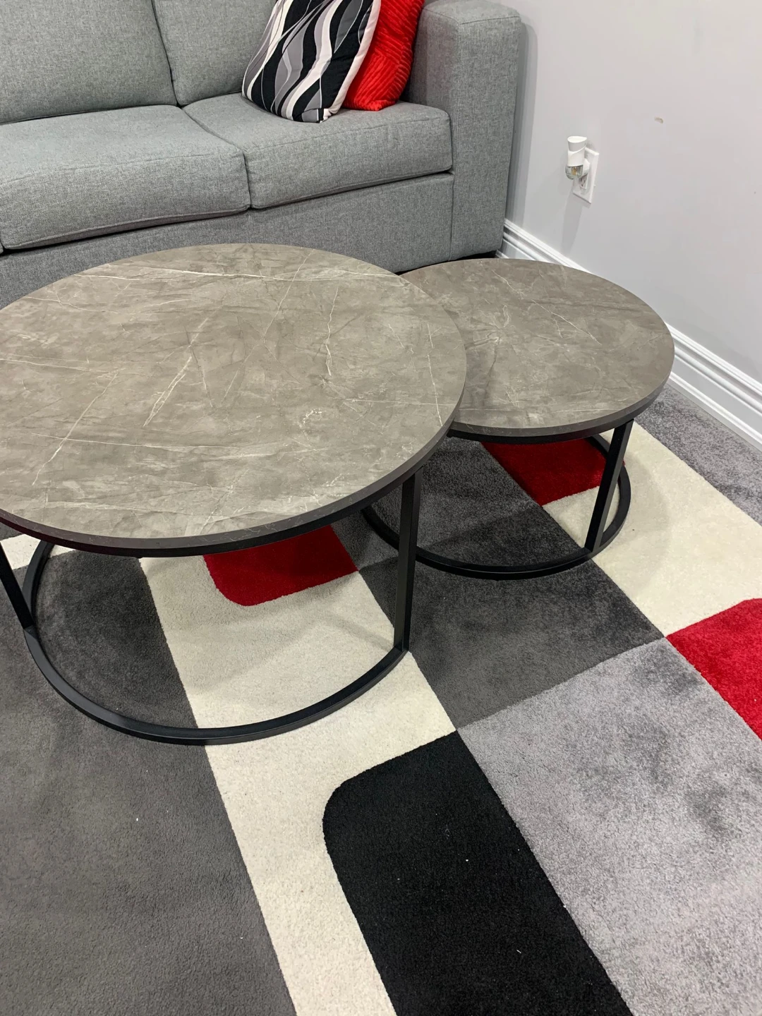 Set of 2 Round Nesting Coffee Tables (Grey) - photo 3