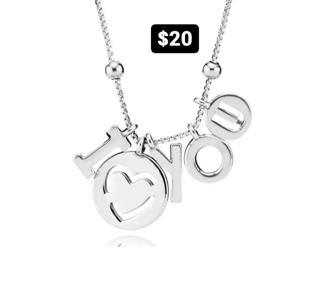 Silver Tone 'I Love You' Charm Necklace