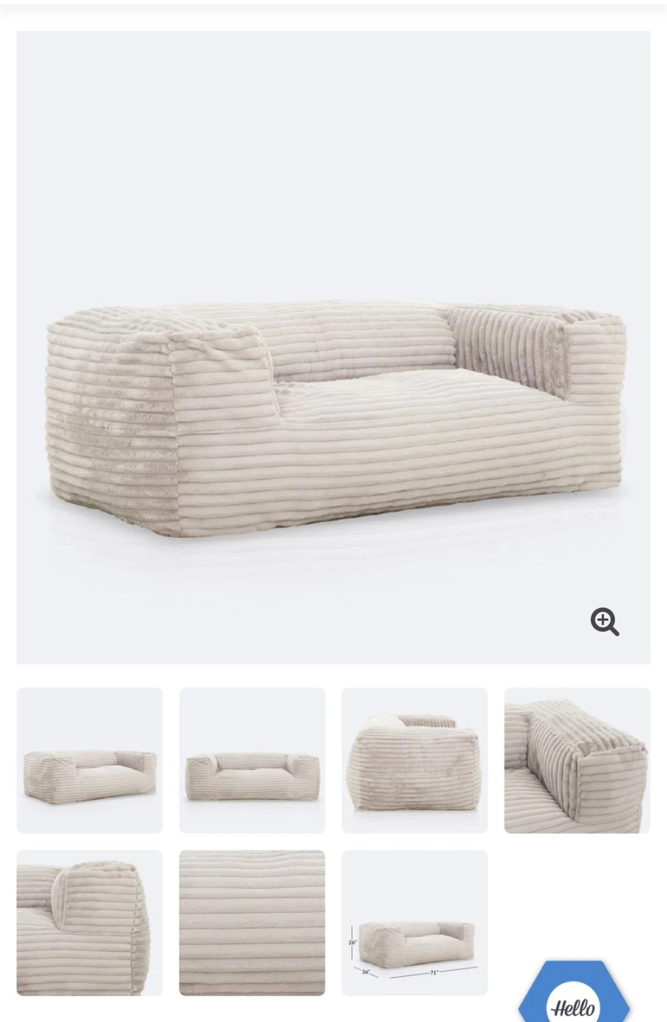 Beautiful Corduroy Cream Sealy Loveseat