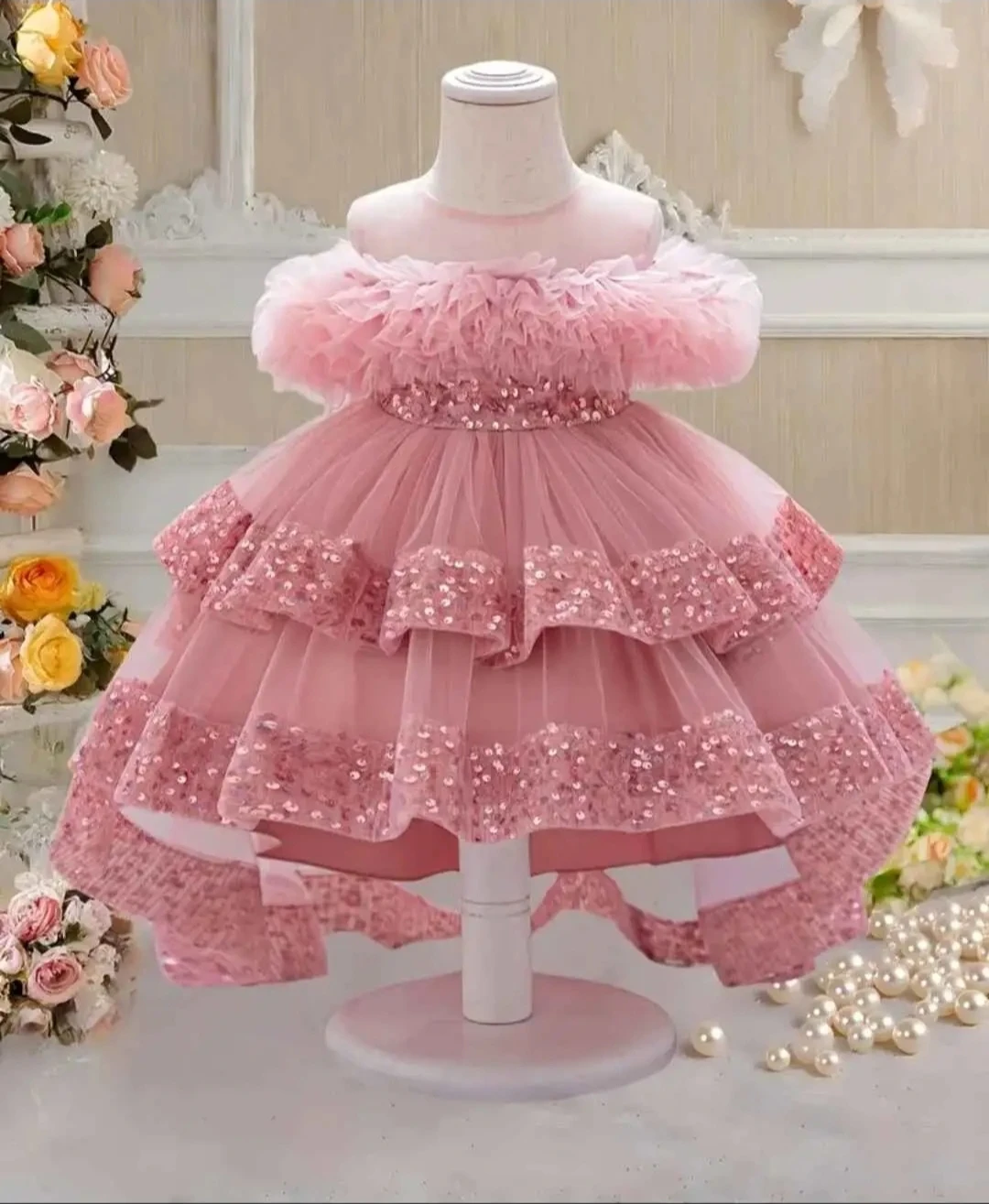 Pink Tulle Dress with Sequins