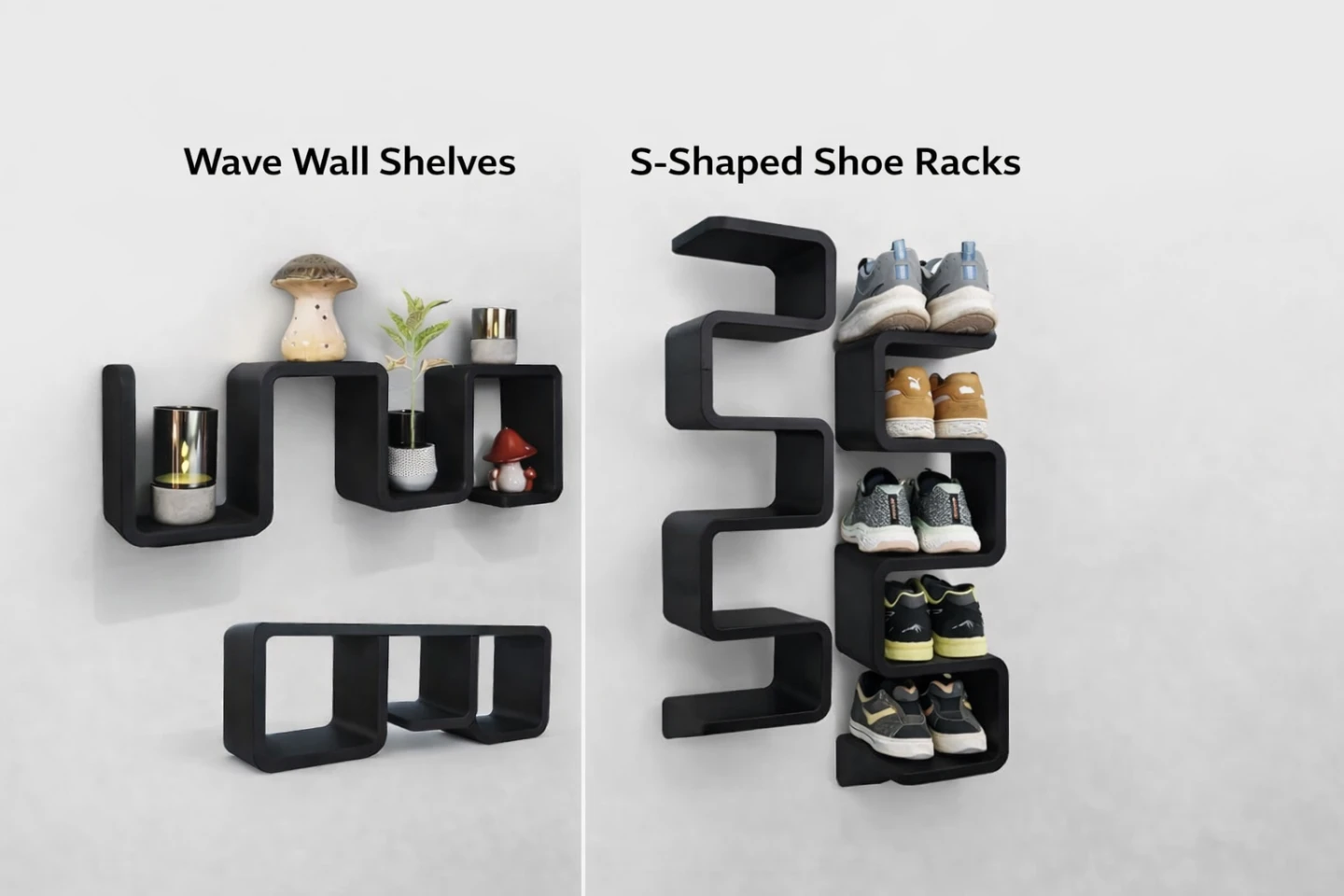 Wave Wall Shelves & S-Shaped Shoe Rack