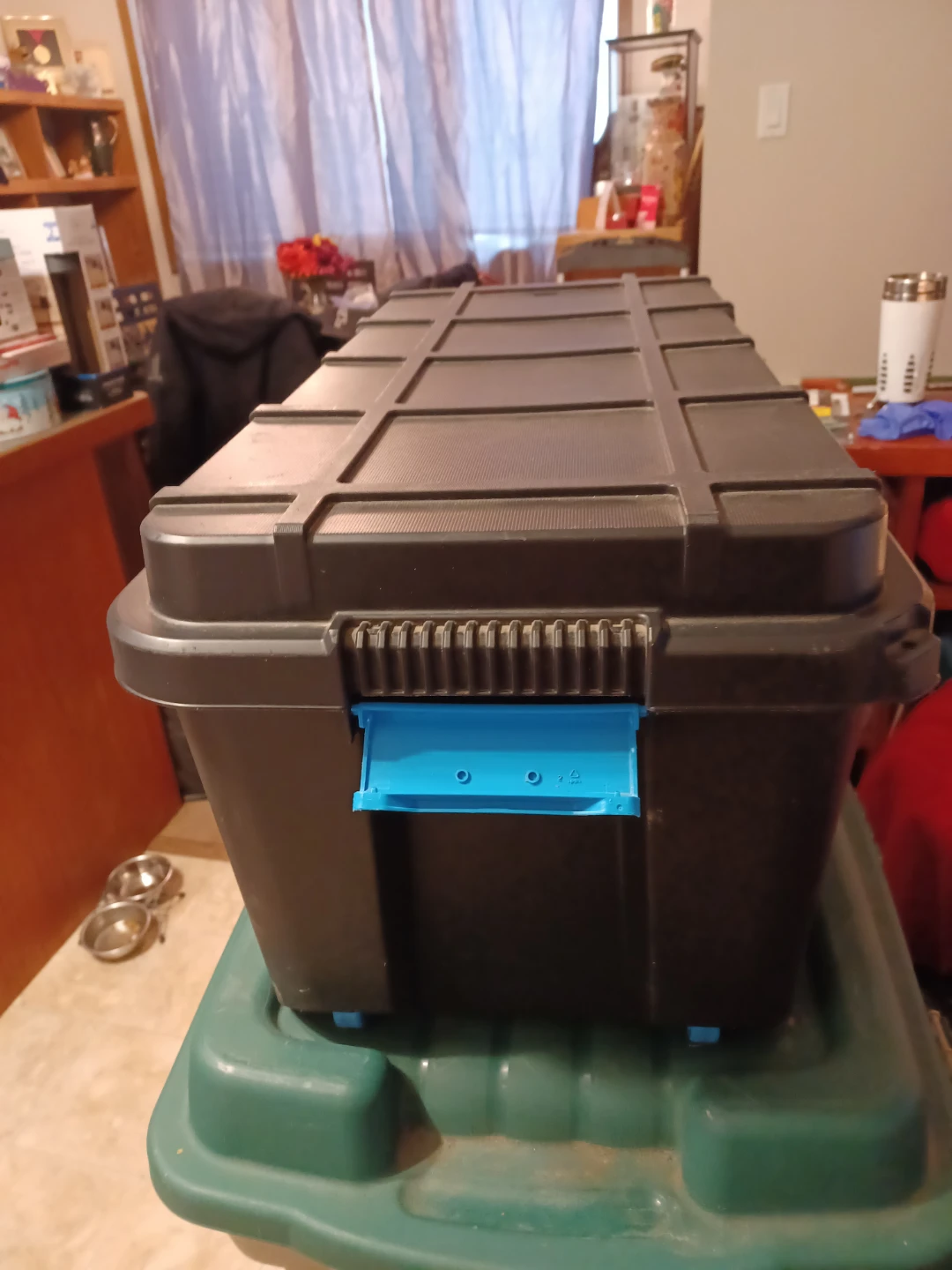 Black Storage Tote with Blue Handles