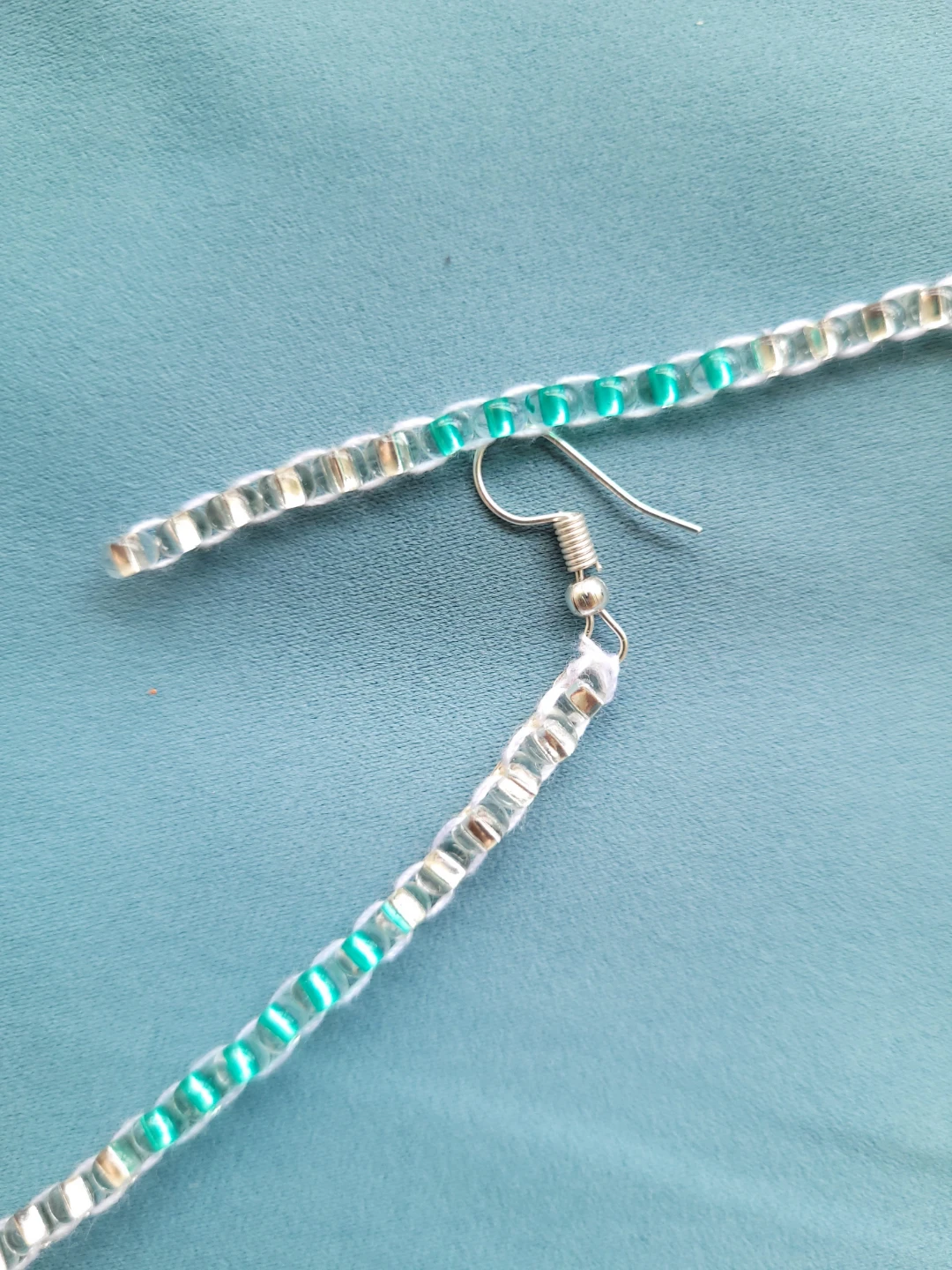 Handmade Beaded Dangle Earrings - Silver & Teal - photo 2