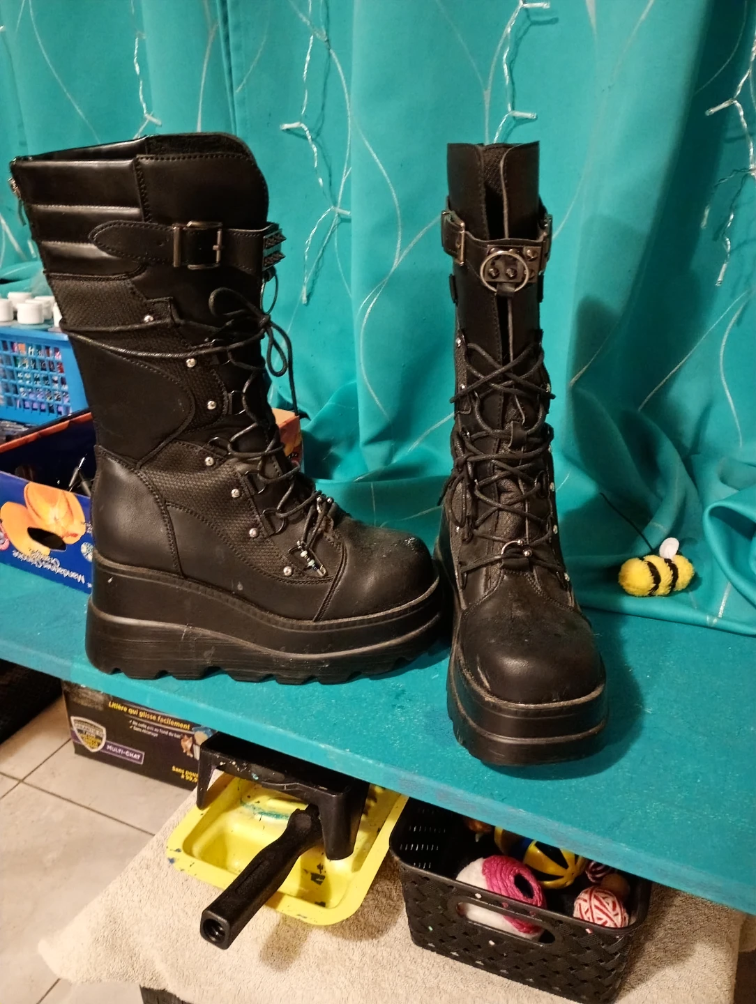 Black Platform Combat Boots - photo 3