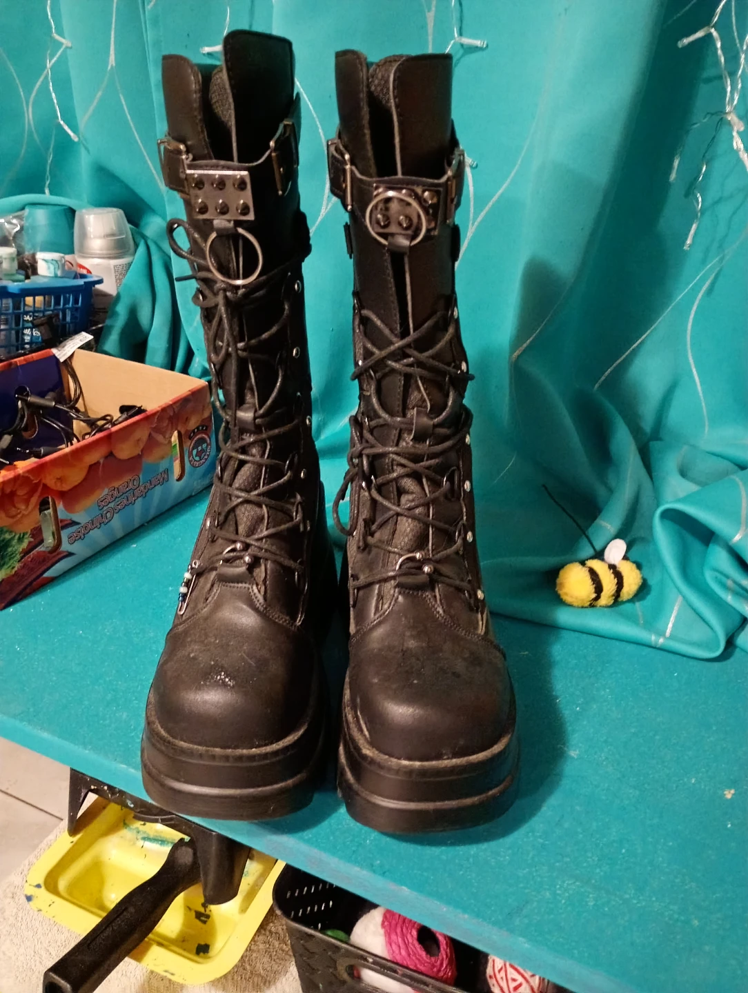 Black Platform Combat Boots - photo 4