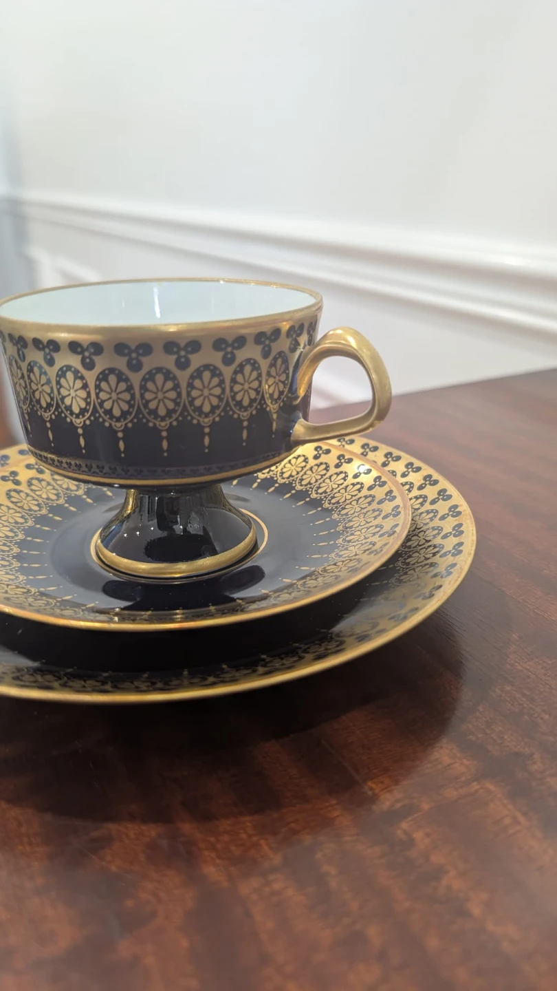 Vintage Cobalt Blue and Gold Tea Cup, Saucer, and Plate Set - photo 2