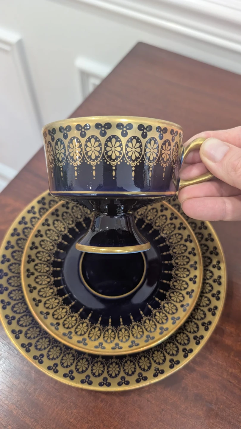 Vintage Cobalt Blue and Gold Tea Cup, Saucer, and Plate Set - photo 3