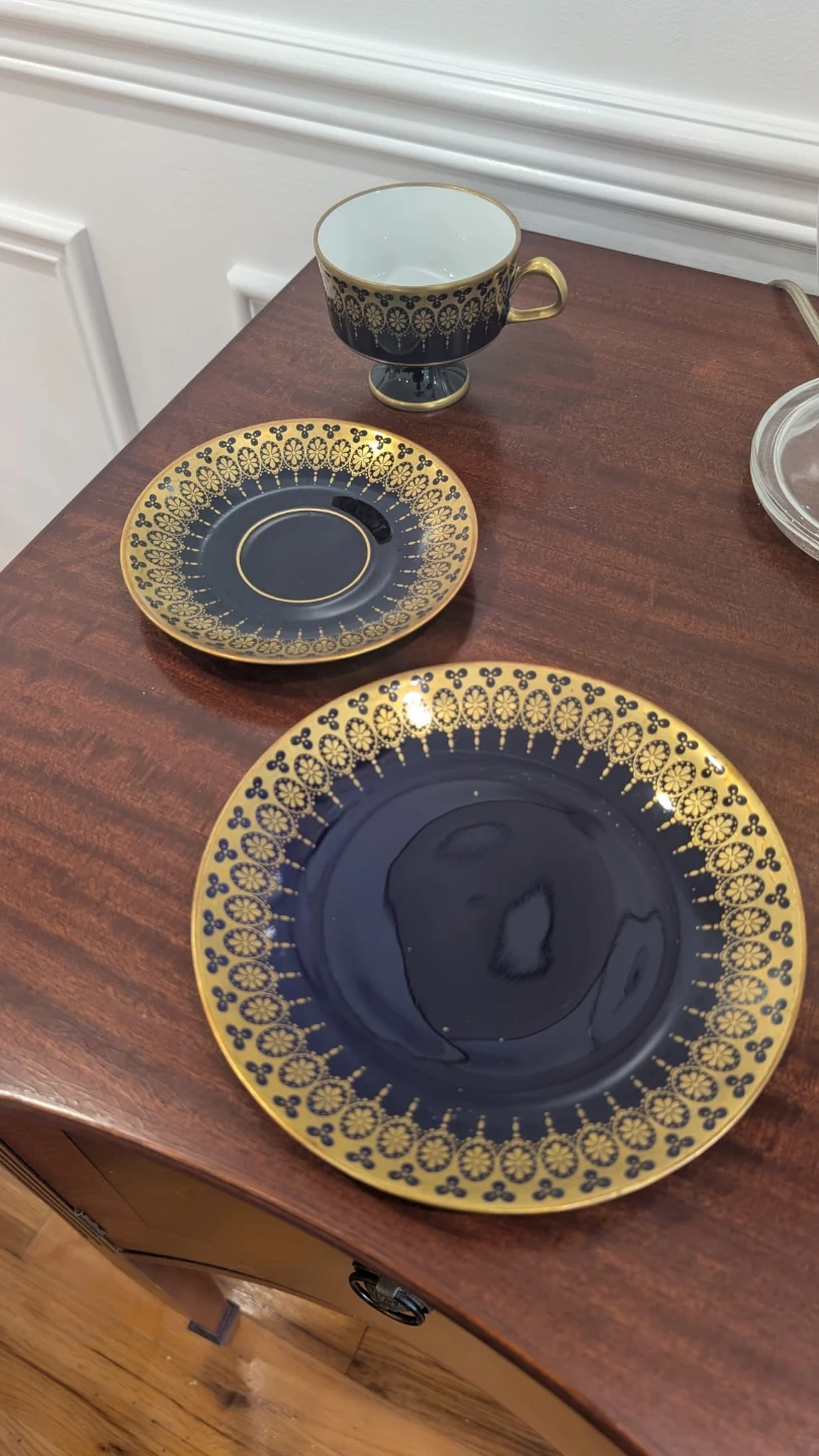 Vintage Cobalt Blue and Gold Tea Cup, Saucer, and Plate Set - photo 4