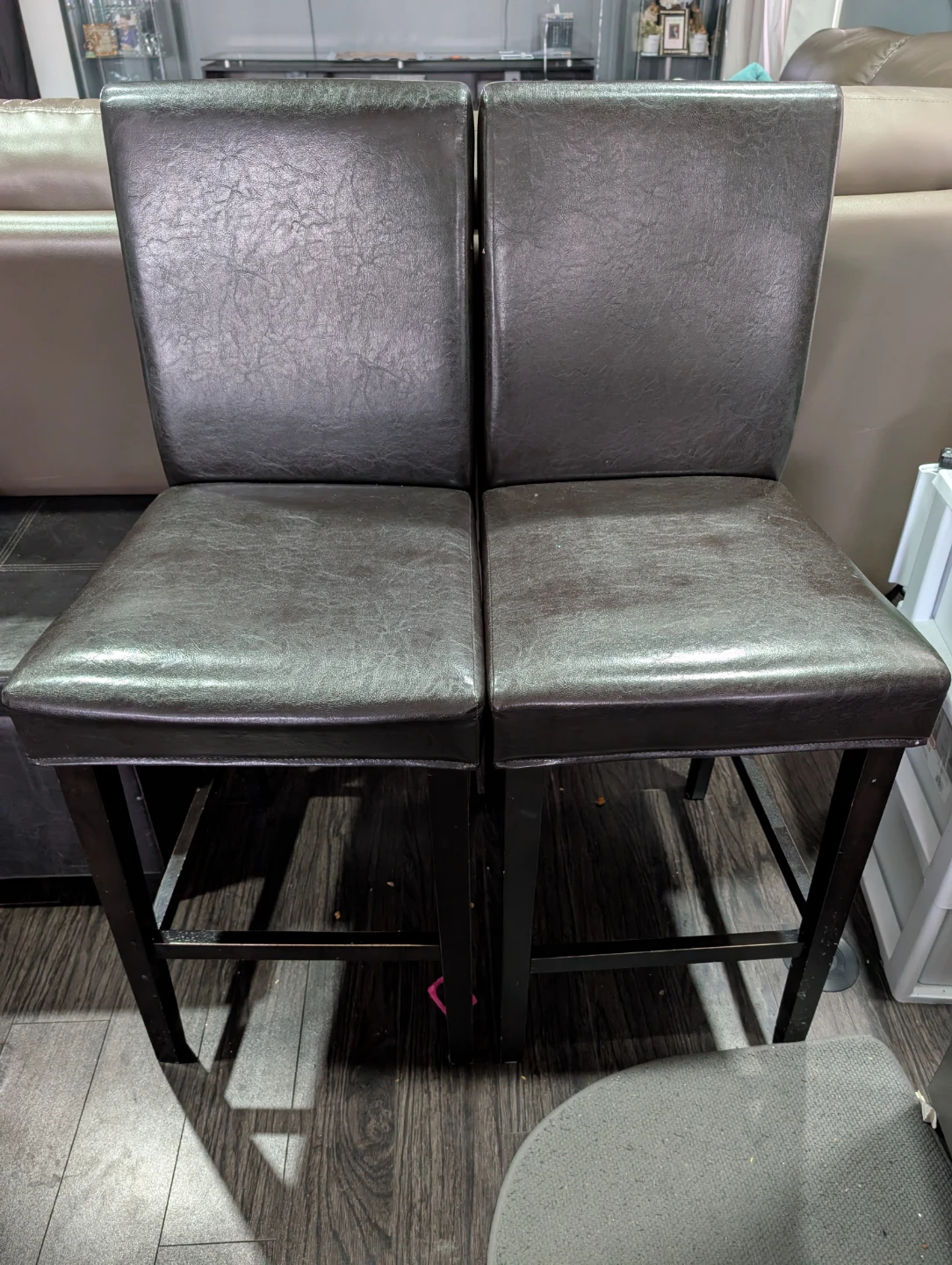Set of 4 Dark Brown Faux Leather Bar Stools