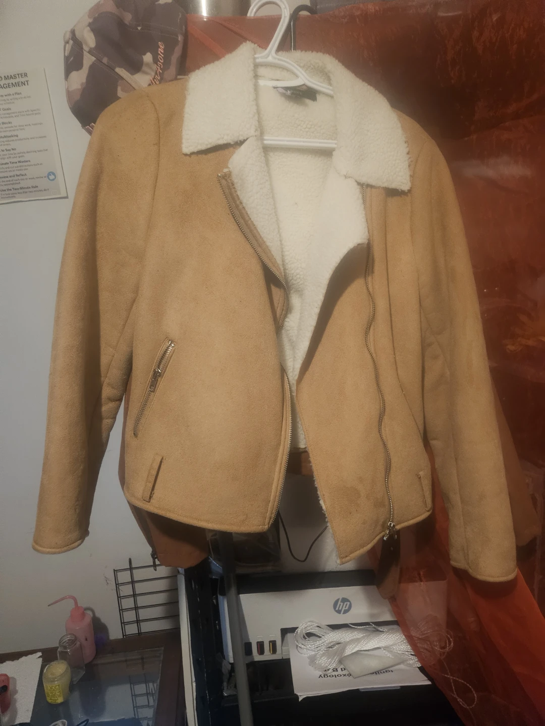 Tan Suede-like Jacket with Sherpa Collar