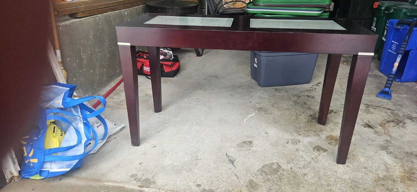 Dark Wood Console Table with Glass Inserts