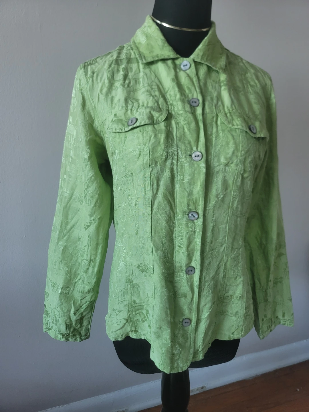 Chico's Green Linen/Silk Button-Down Shirt - Size 0