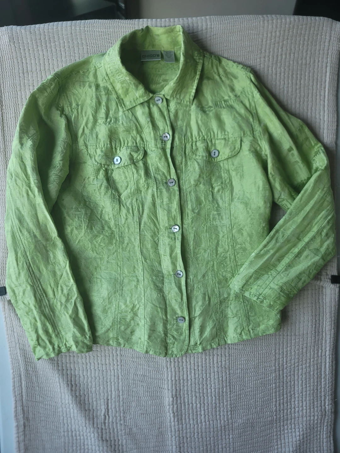 Chico's Green Linen/Silk Button-Down Shirt - Size 0 - photo 5