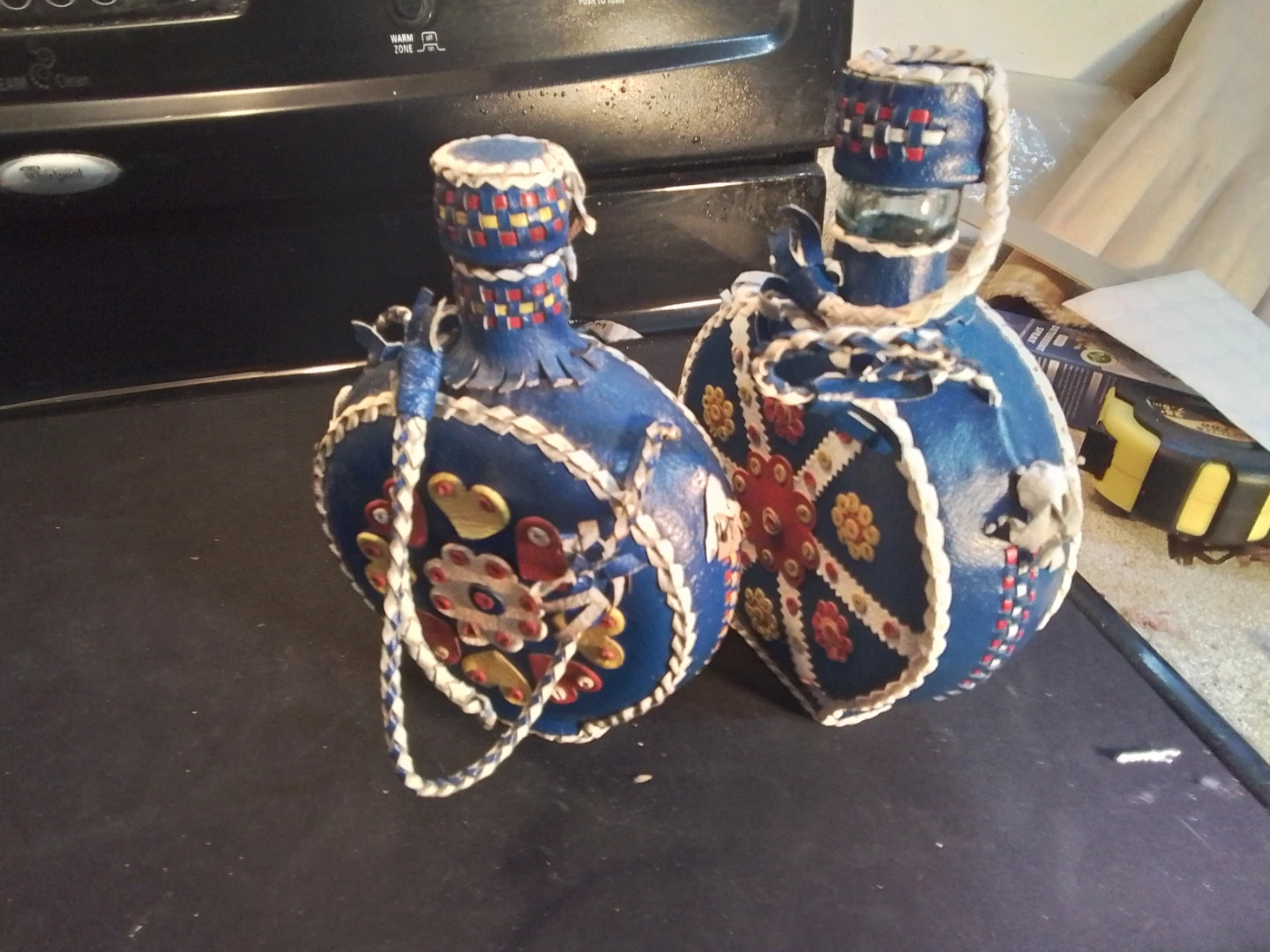 Vintage Folk Art Decanters Wrapped in Hand Stitched - photo 2