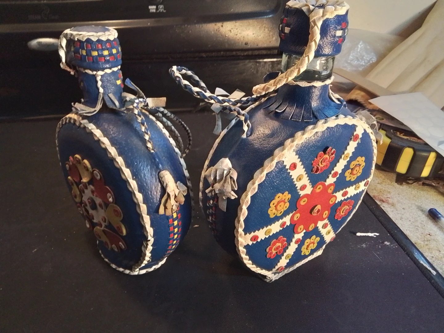 Vintage Folk Art Decanters Wrapped in Hand Stitched - photo 3