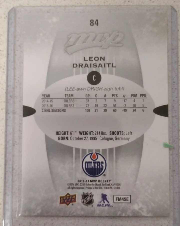 Leon Draisaitl Upper Deck MVP Hockey Card🥕 - photo 2