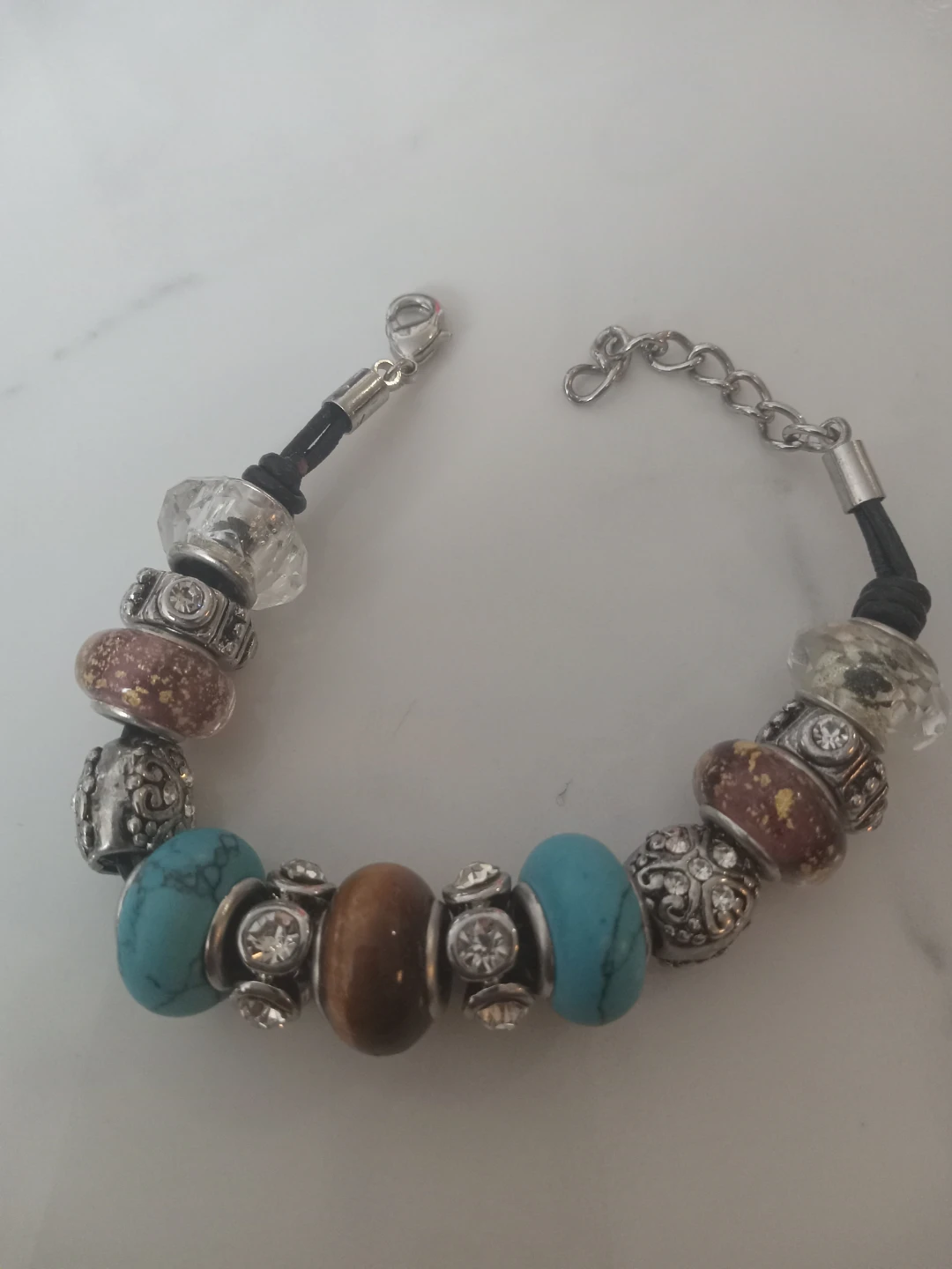 Beaded Charm Bracelet with Turquoise and Tiger Eye - photo 2
