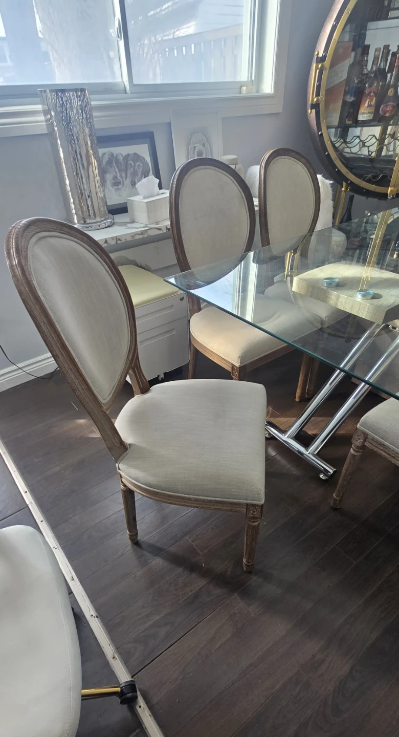 Glass Dining Table with 6 Restoration Hardware Chairs - photo 3