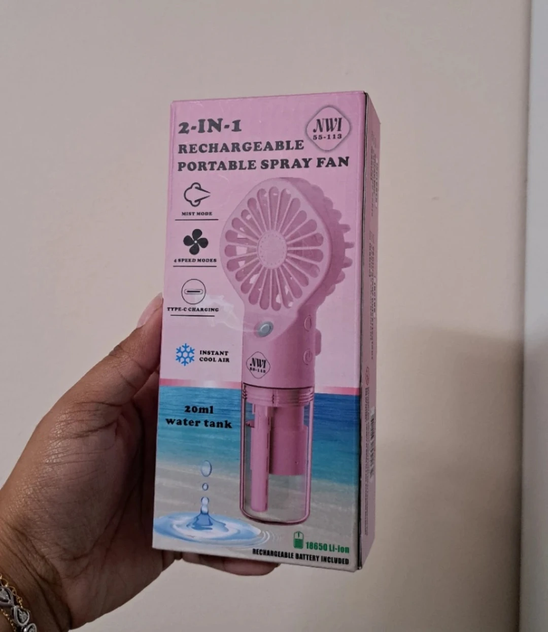 2-IN-1 Rechargeable Portable Spray Fan - Pink