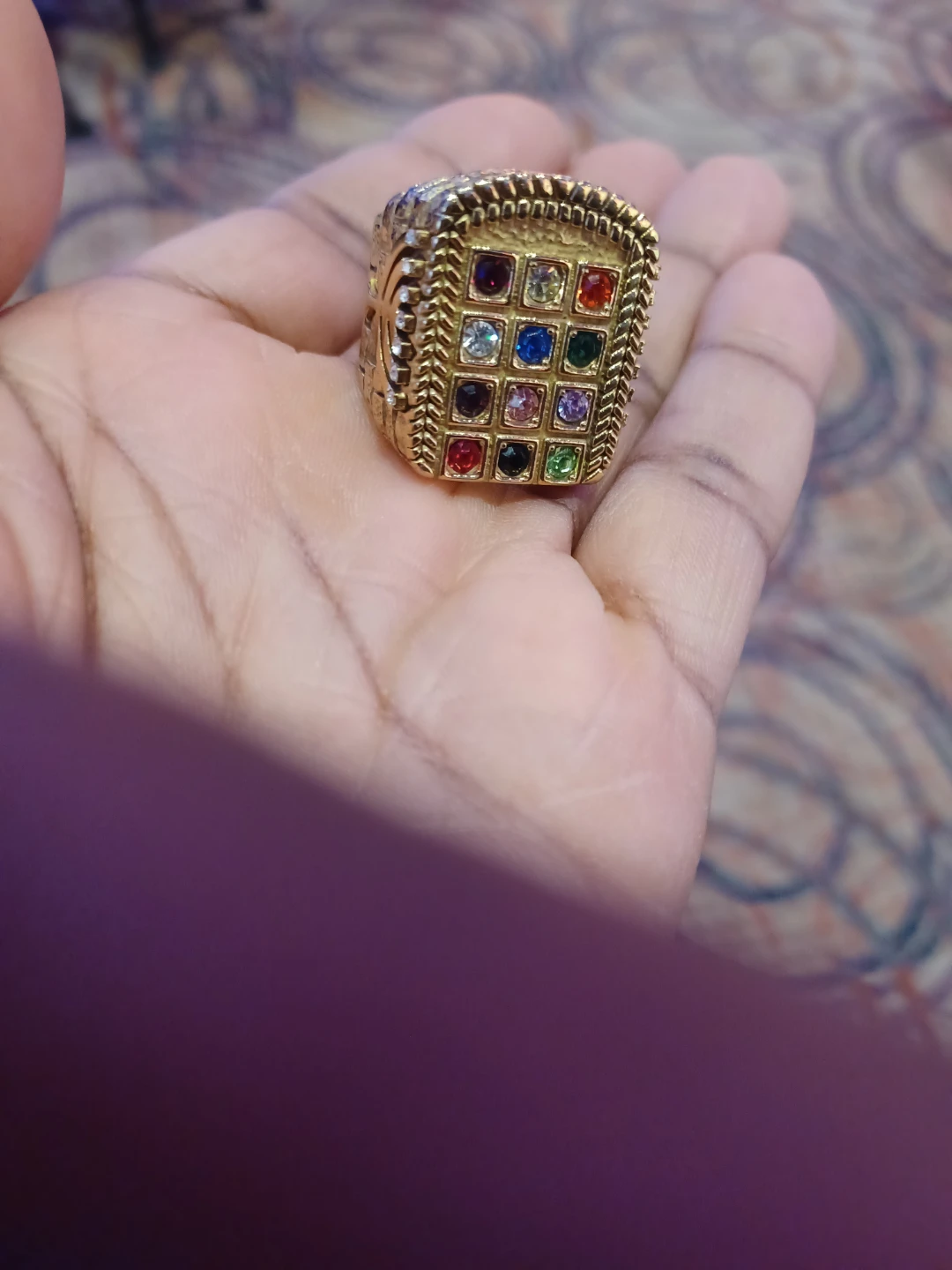 Gold-tone Ring with Multi-colored Stones