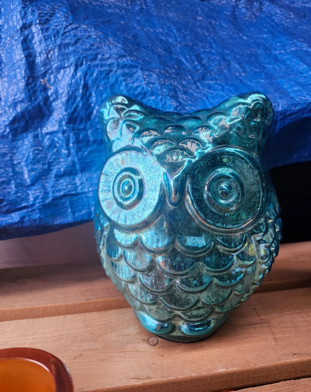 Orange Glass Candle Holders and Teal Owl Figurine - photo 2