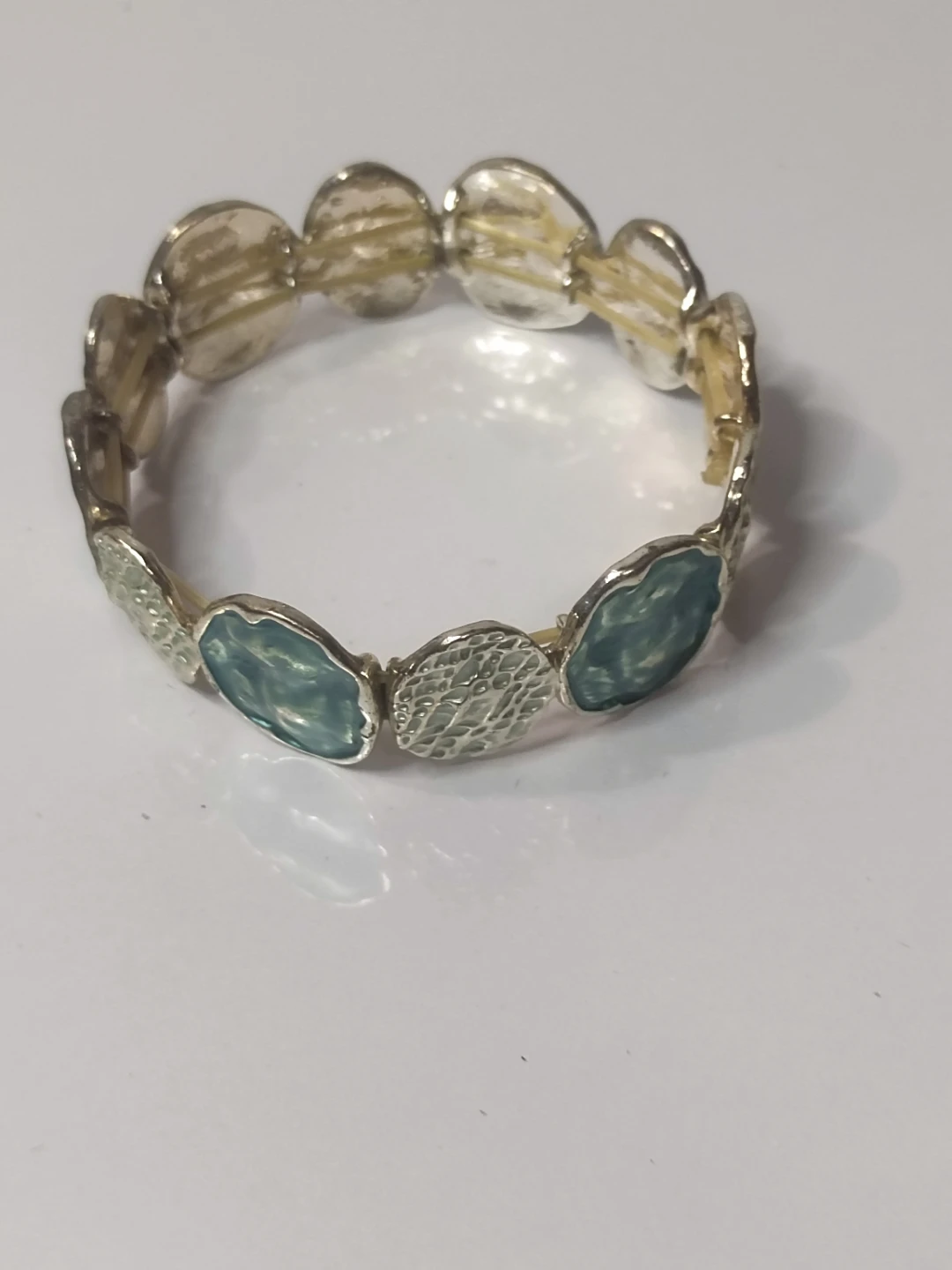 Stretch Bracelet with Teal and Silver Oval Beads - photo 2