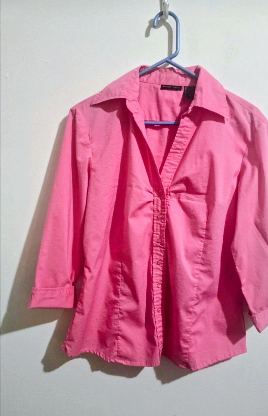New York & Company Pink Stretch 3/4 Sleeve Blouse, Size XL