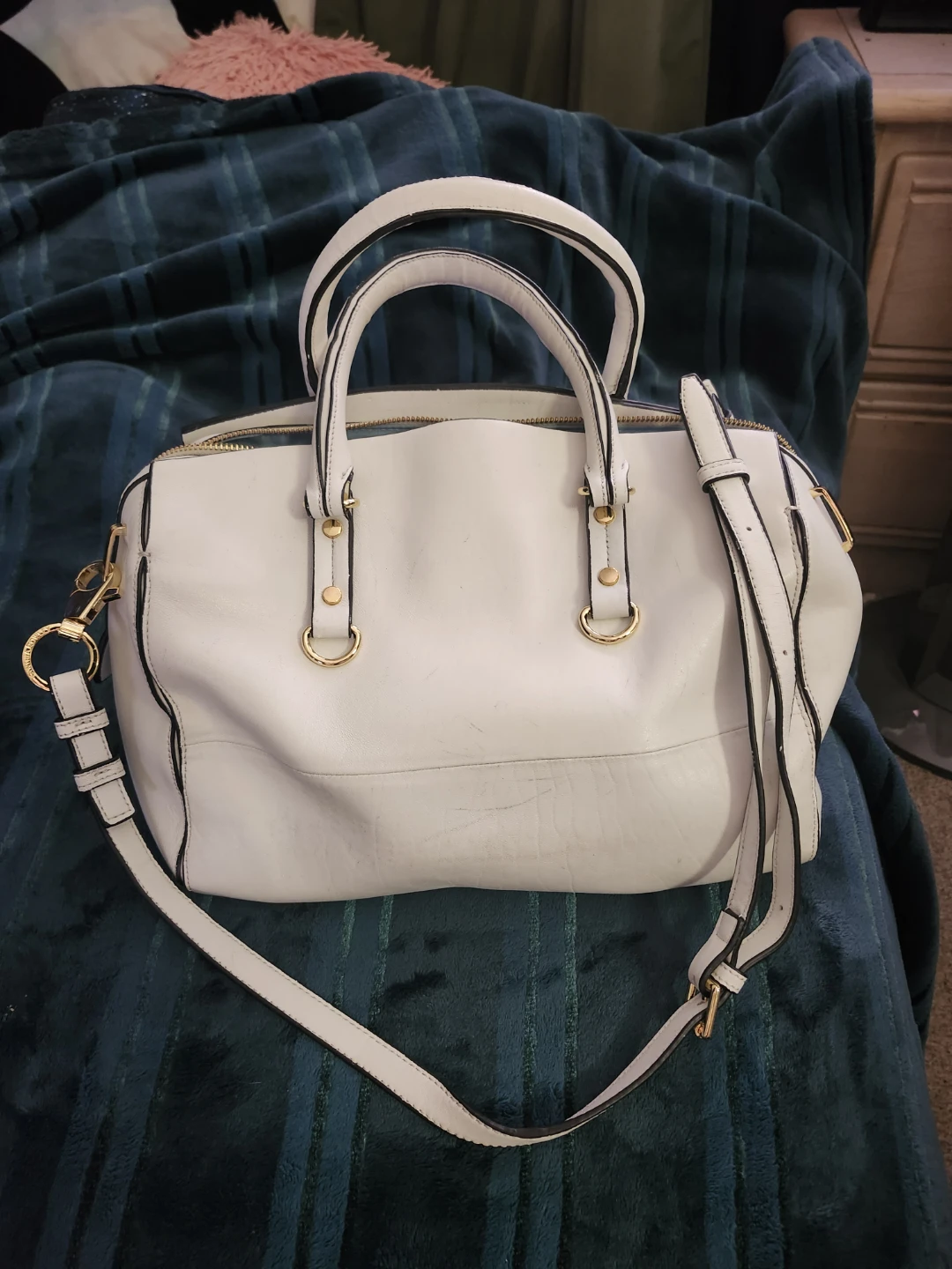 White Leather Satchel Handbag