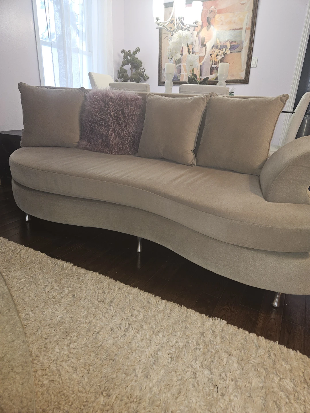 Curved Sectional Sofa with Pillows - photo 3