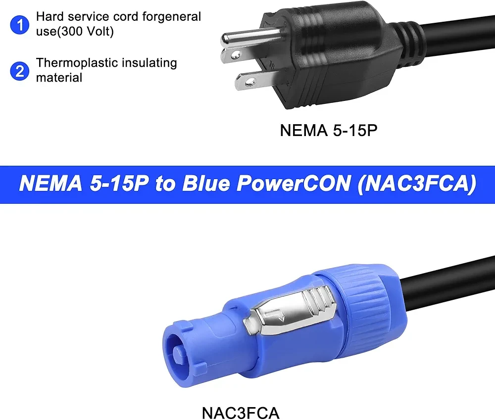 NEMA 5-15P to Blue PowerCON Cable - 3.2FT - photo 3
